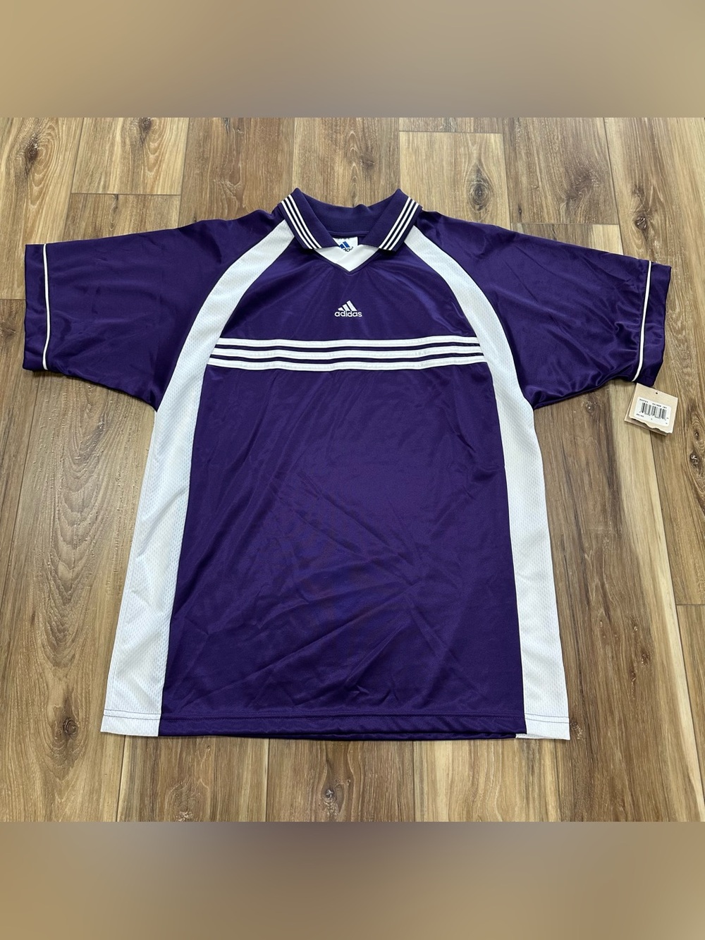 New Vtg 90s Adidas 244723 Kaiser Collared Soccer Jersey Made in USA Purple Large
